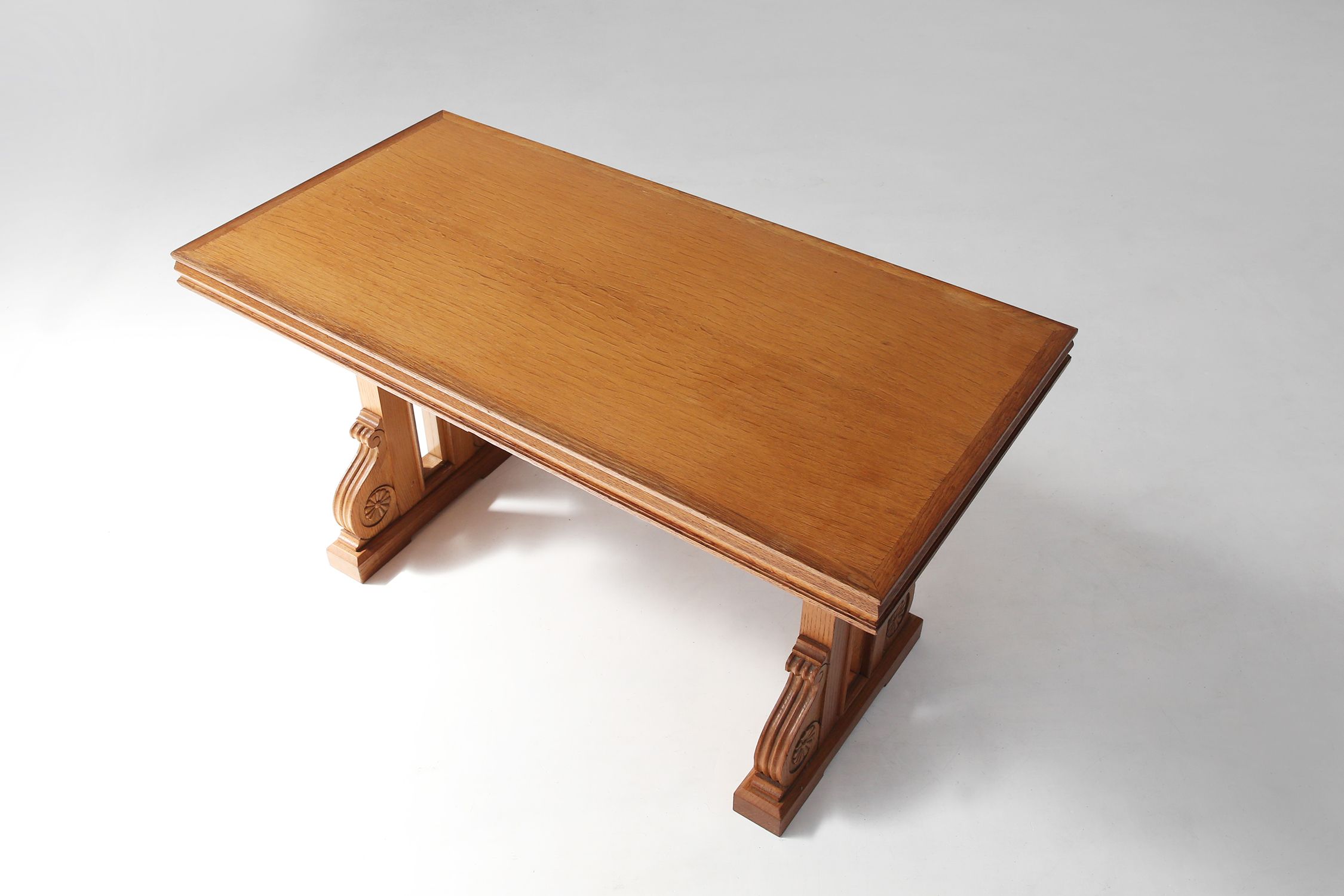 Art Deco Oak Coffee Table with Sculpted Details, Belgium 1940sthumbnail